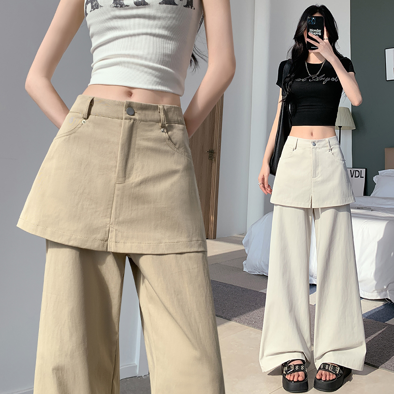 Slim wide leg pants Pseudo-two casual pants for women
