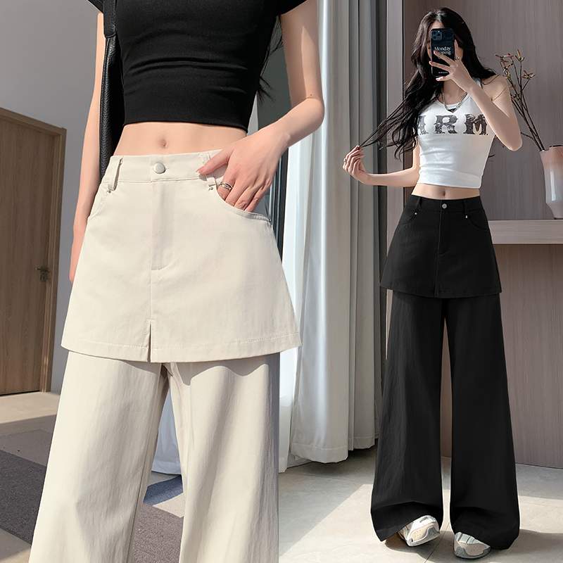 Slim wide leg pants Pseudo-two casual pants for women