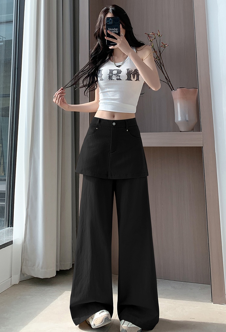 Slim wide leg pants Pseudo-two casual pants for women
