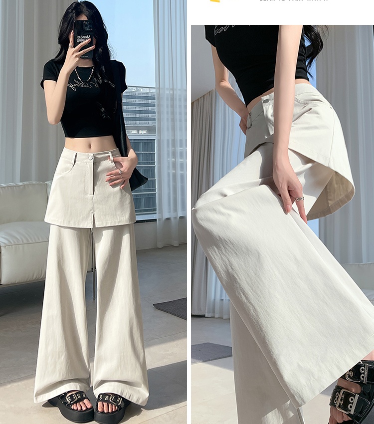 Slim wide leg pants Pseudo-two casual pants for women