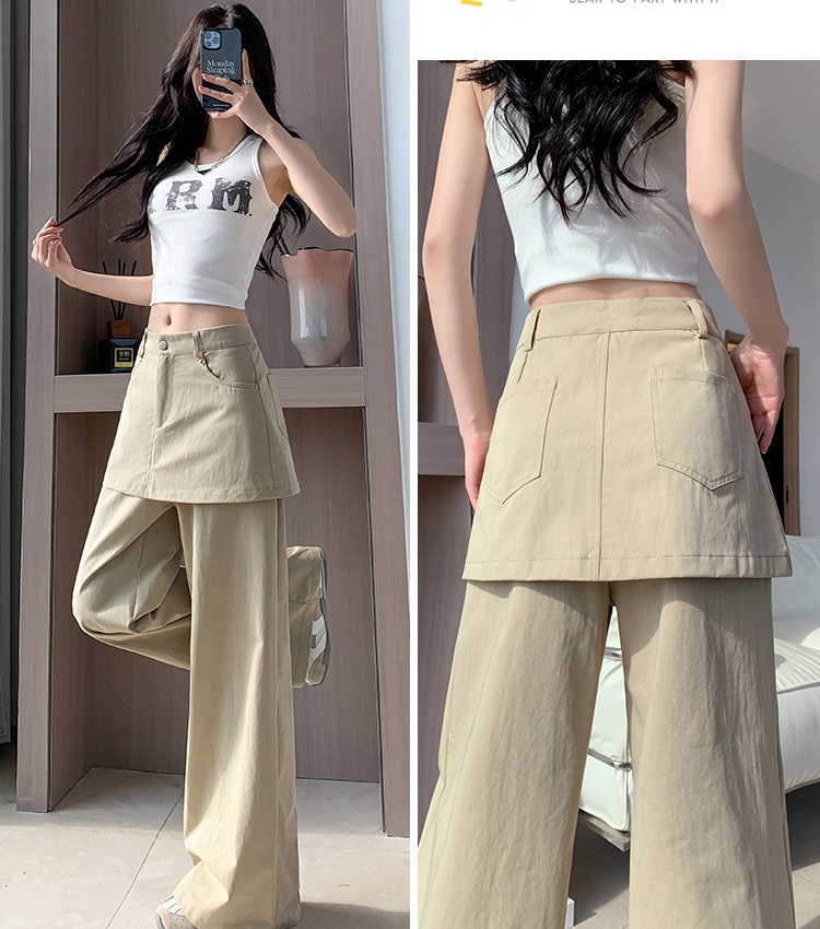 Slim wide leg pants Pseudo-two casual pants for women