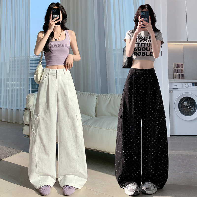 Wide leg starry work pants rhinestone sweatpants for women