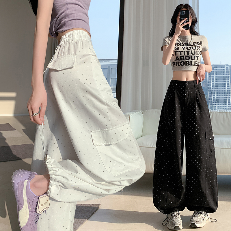 Wide leg starry work pants rhinestone sweatpants for women