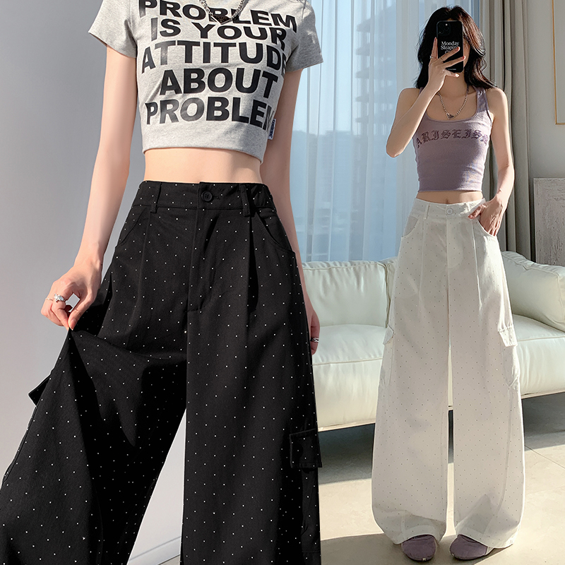 Wide leg starry work pants rhinestone sweatpants for women