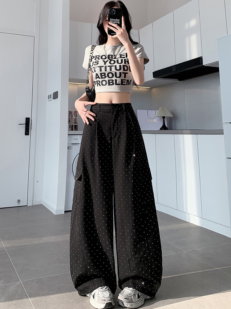 Wide leg starry work pants rhinestone sweatpants for women