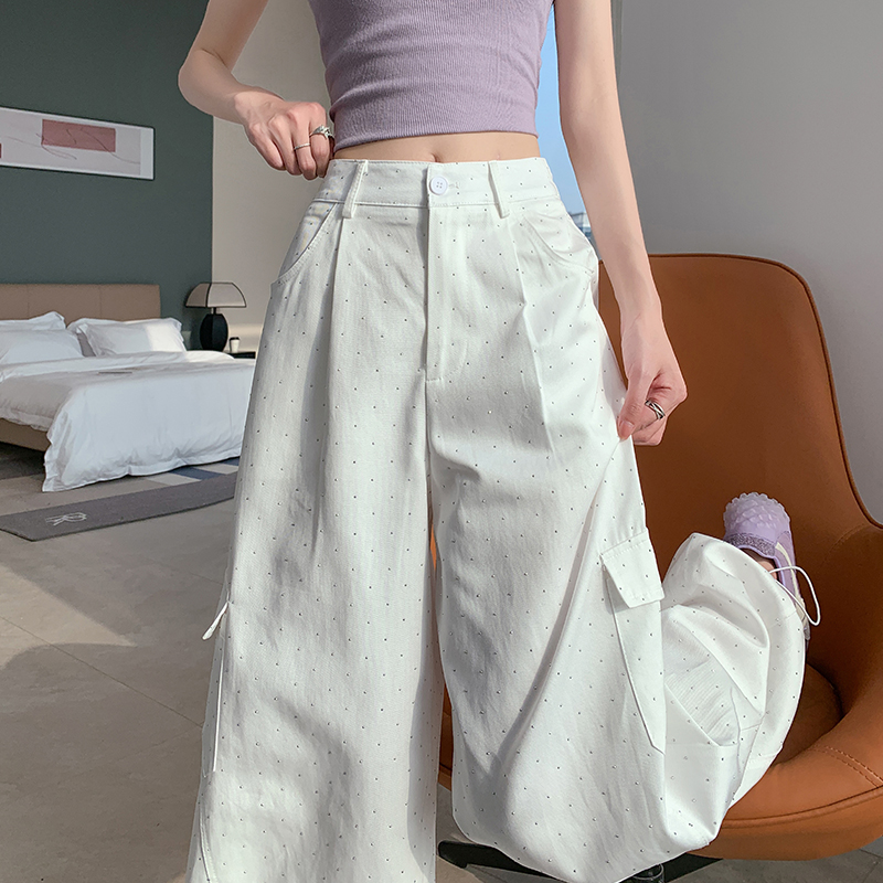 Wide leg starry work pants rhinestone sweatpants for women