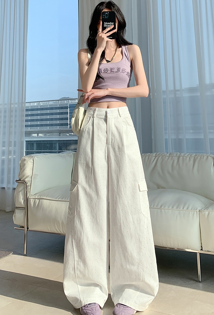 Wide leg starry work pants rhinestone sweatpants for women