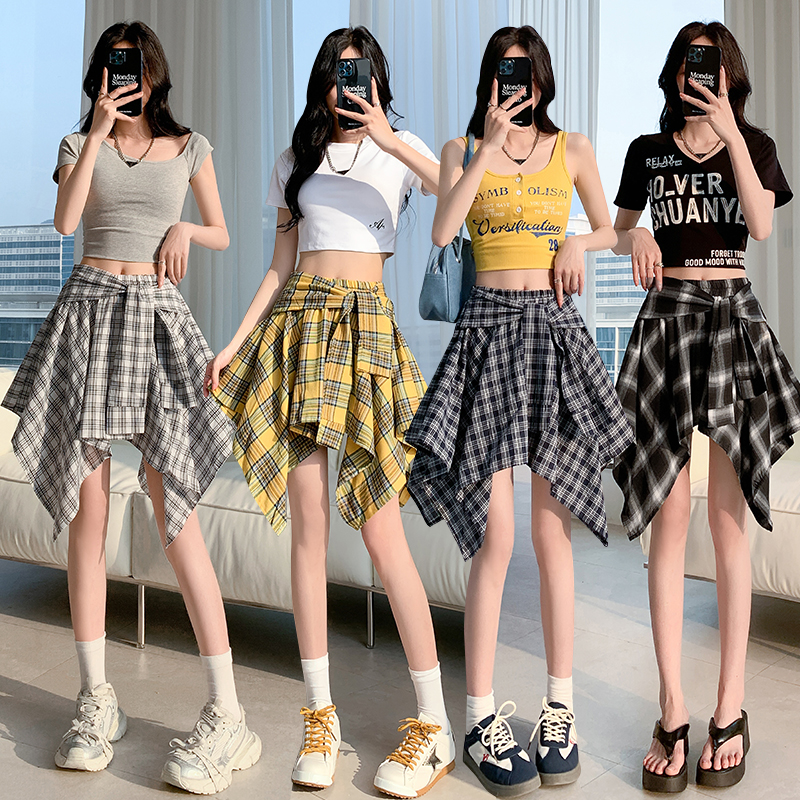 Retro spicegirl Pseudo-two A-line long skirt for women