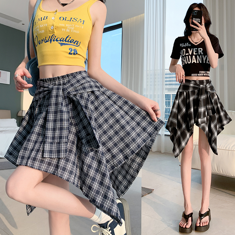 Retro spicegirl Pseudo-two A-line long skirt for women