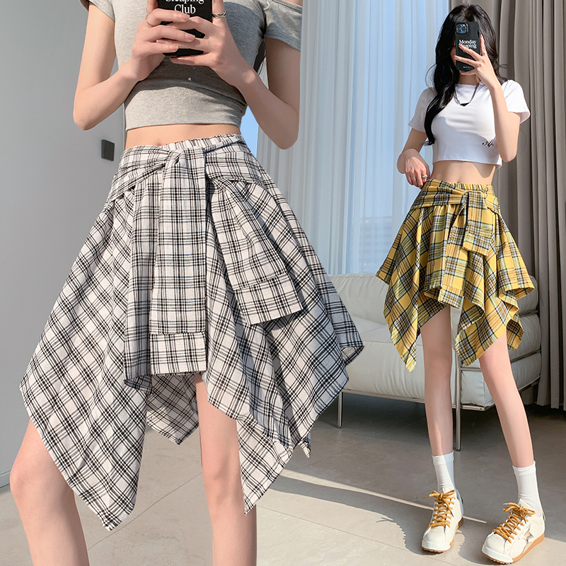 Retro spicegirl Pseudo-two A-line long skirt for women