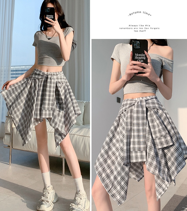 Retro spicegirl Pseudo-two A-line long skirt for women