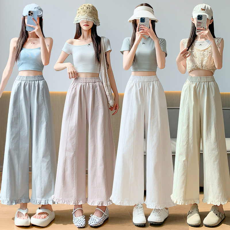 Elasticity casual pants wide leg pants for women