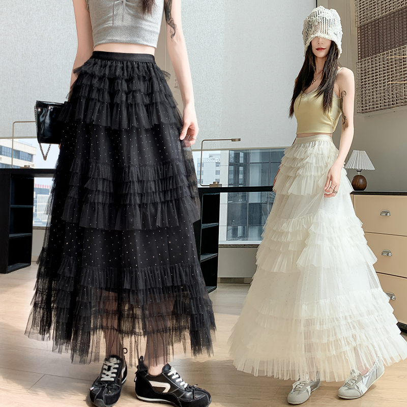 Cake thick and disorderly long skirt A-line skirt for women