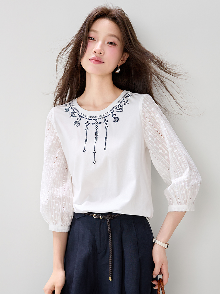 Short sleeve fashion T-shirt embroidery lazy tops