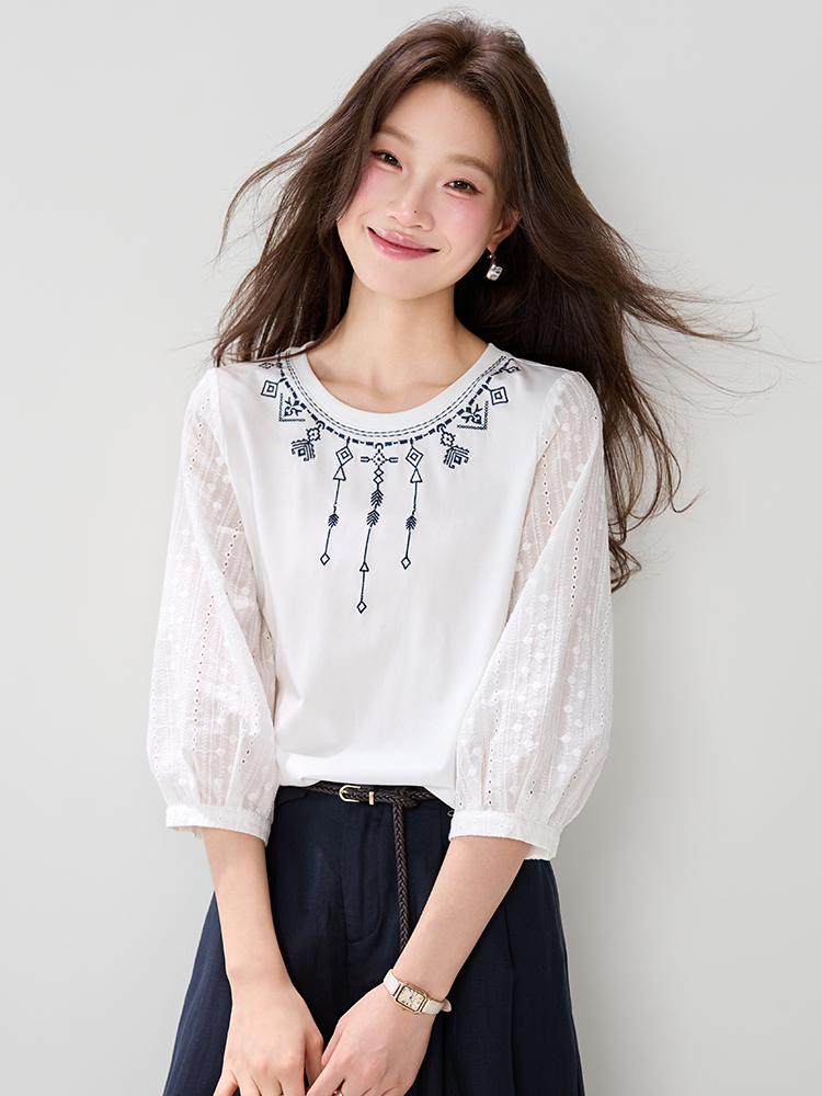 Short sleeve fashion T-shirt embroidery lazy tops