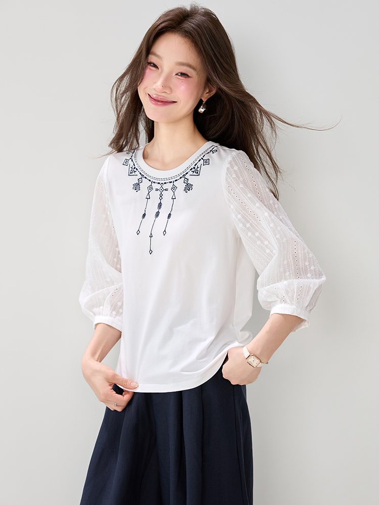 Short sleeve fashion T-shirt embroidery lazy tops