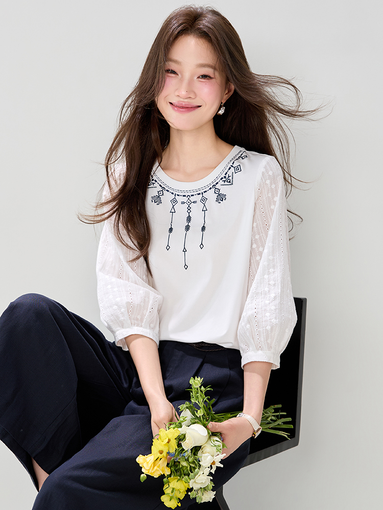 Short sleeve fashion T-shirt embroidery lazy tops