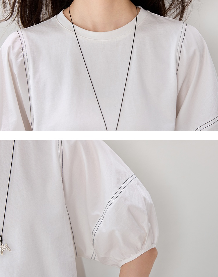 Show young white lantern sleeve tops Casual cotton T-shirt