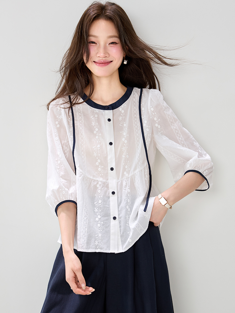 Loose round neck tops summer shirt for women