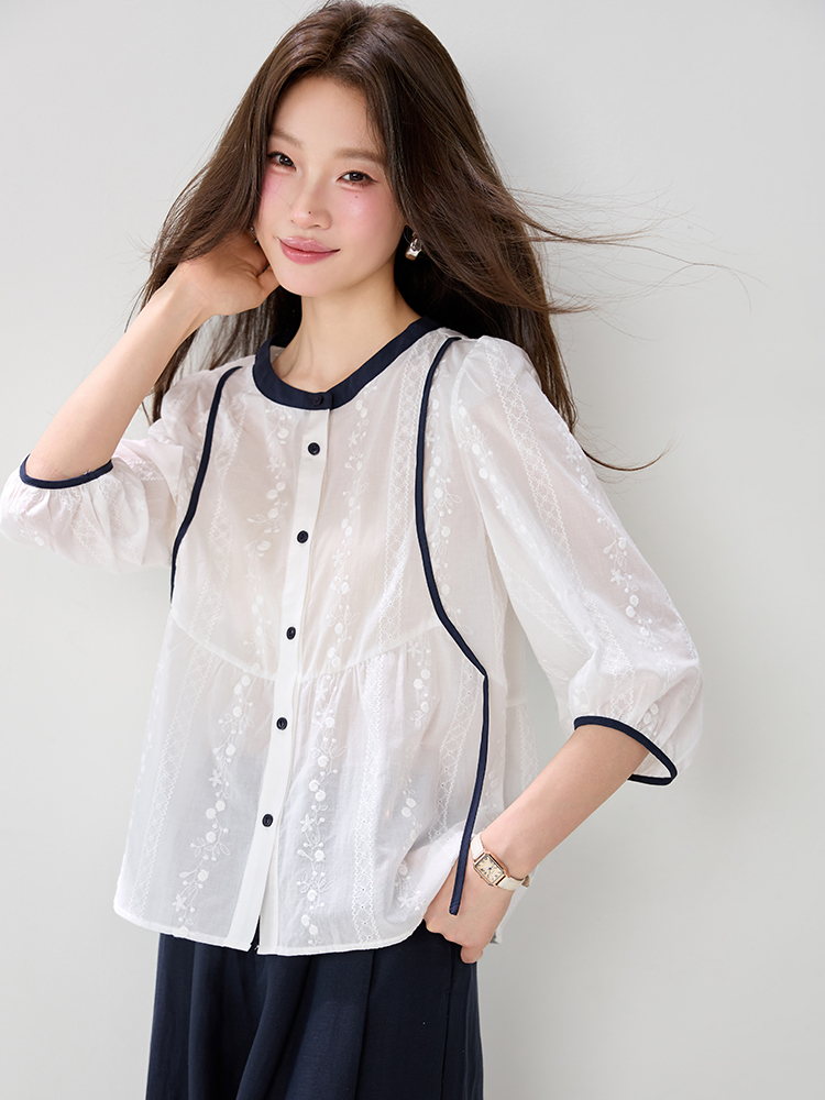 Loose round neck tops summer shirt for women