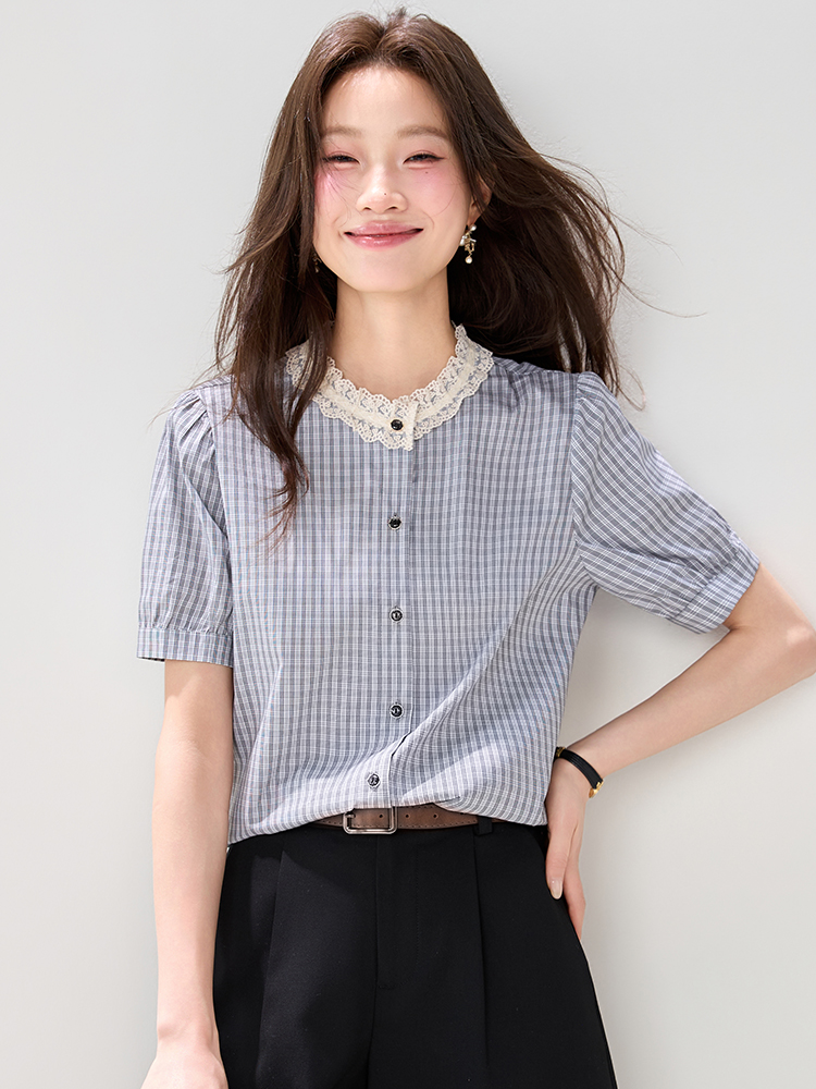 Lace collar shirt short sleeve small shirt for women