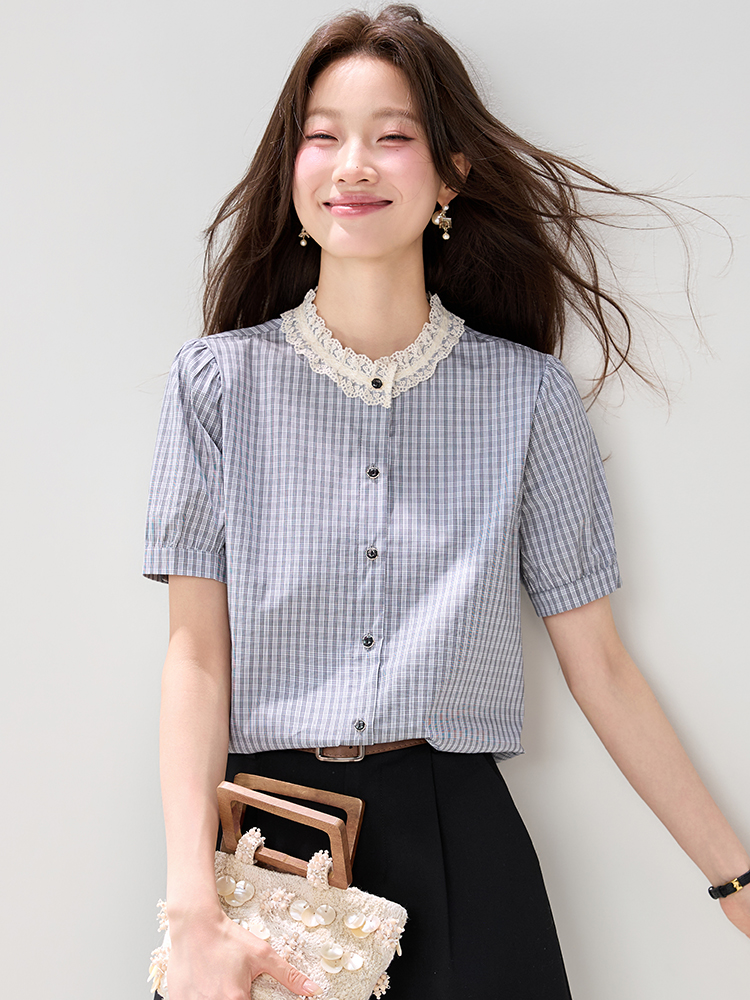 Lace collar shirt short sleeve small shirt for women