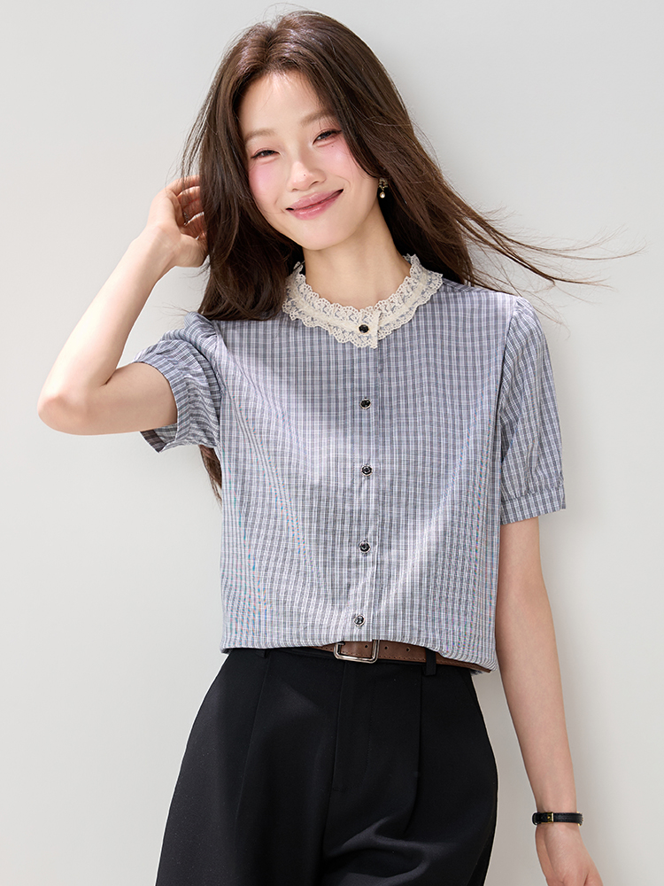 Lace collar shirt short sleeve small shirt for women