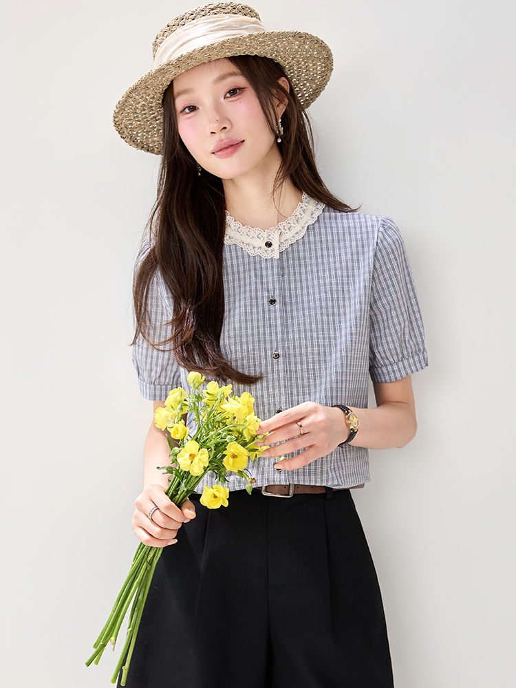 Lace collar shirt short sleeve small shirt for women