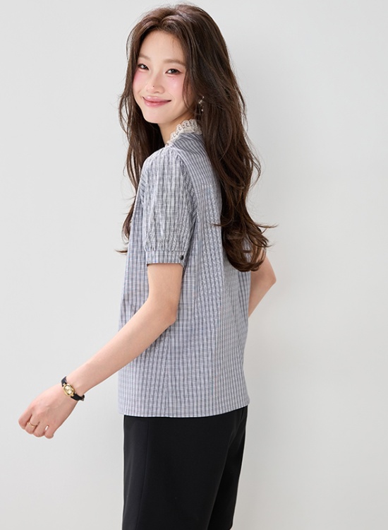 Lace collar shirt short sleeve small shirt for women