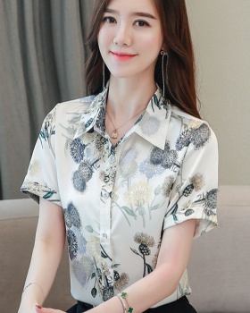 Real silk middle-aged summer shirt silk satin tops for women