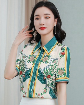 Summer printing tops fashion satin shirt for women