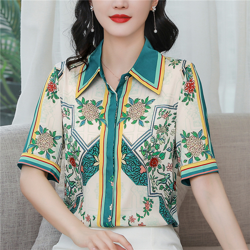 Summer printing tops fashion satin shirt for women