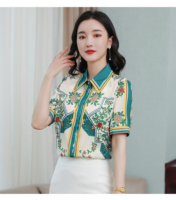 Summer printing tops fashion satin shirt for women