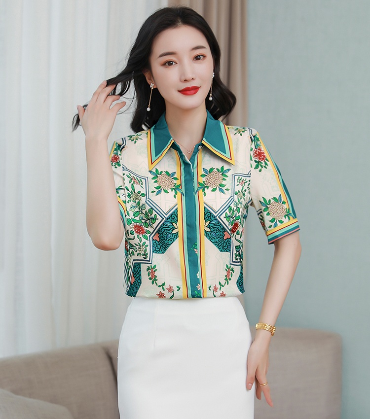 Summer printing tops fashion satin shirt for women