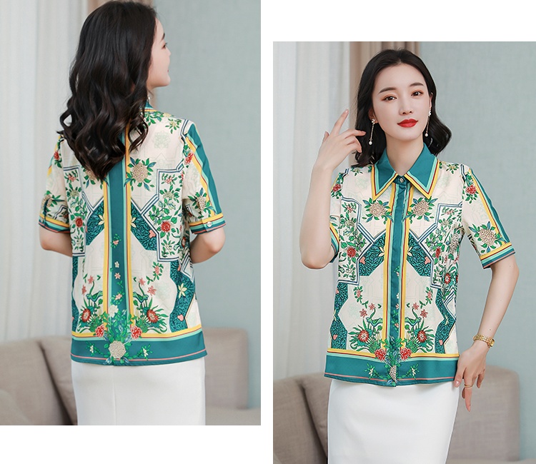 Summer printing tops fashion satin shirt for women