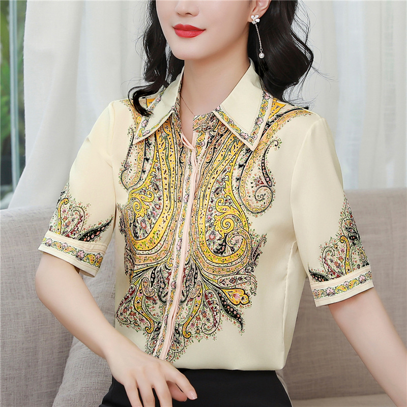 Silk summer shirt retro Western style tops for women