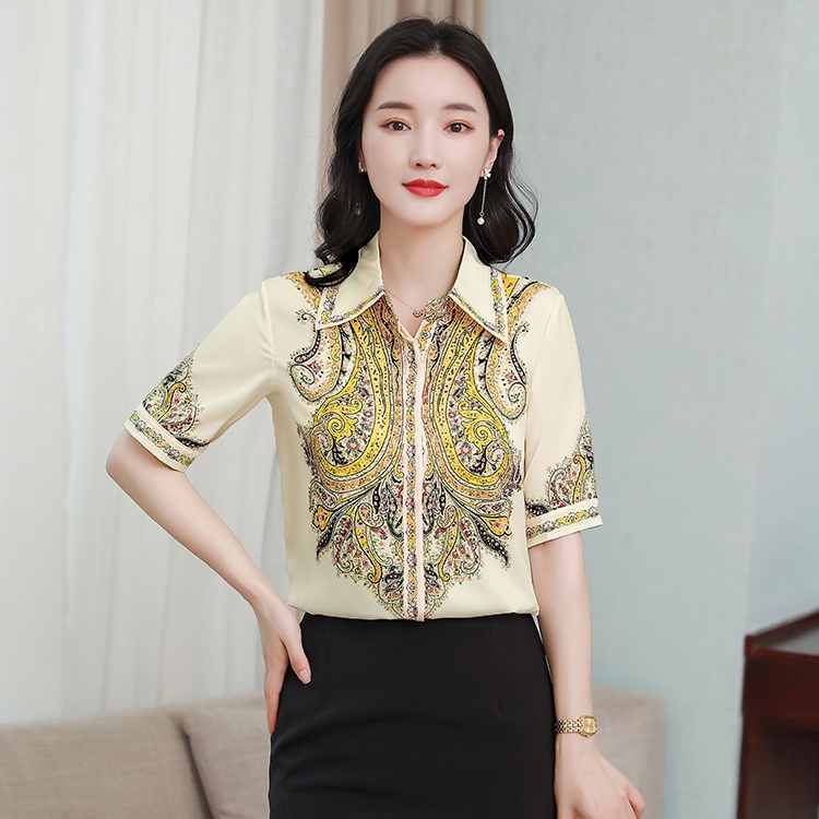 Silk summer shirt retro Western style tops for women