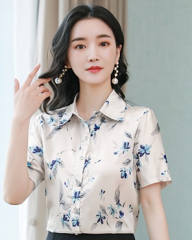 Short sleeve silk shirt Western style small shirt for women