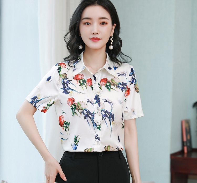 Short sleeve silk shirt Western style small shirt for women