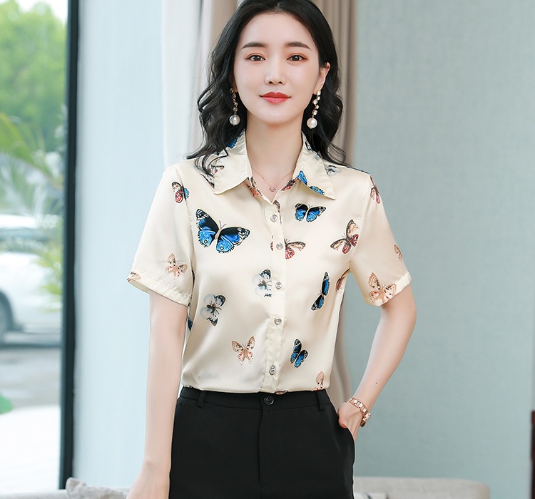 Short sleeve silk shirt Western style small shirt for women