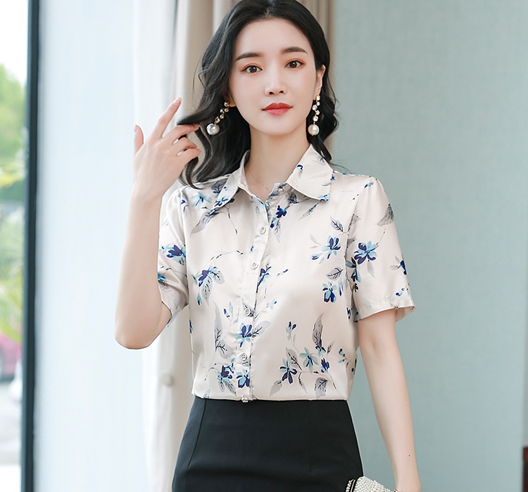 Short sleeve silk shirt Western style small shirt for women
