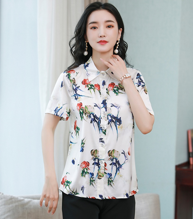 Short sleeve silk shirt Western style small shirt for women