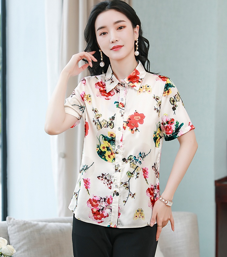 Short sleeve silk shirt Western style small shirt for women