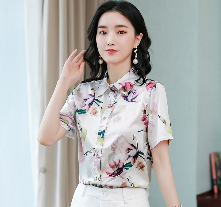 Short sleeve silk shirt Western style small shirt for women
