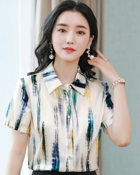 Spring and summer silk shirt short sleeve real silk tops for women