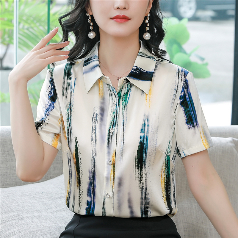 Spring and summer silk shirt short sleeve real silk tops for women