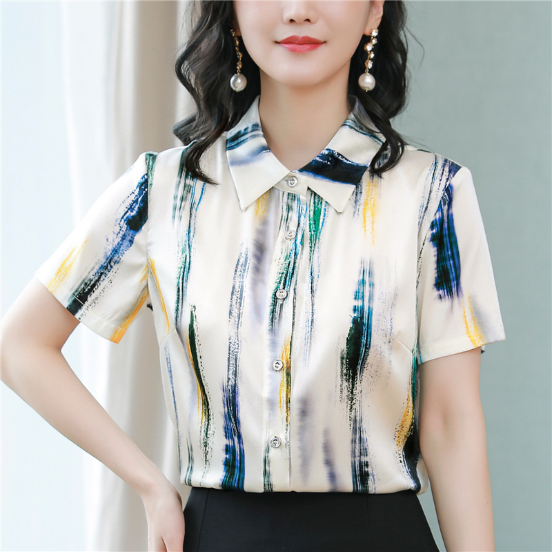 Spring and summer silk shirt short sleeve real silk tops for women