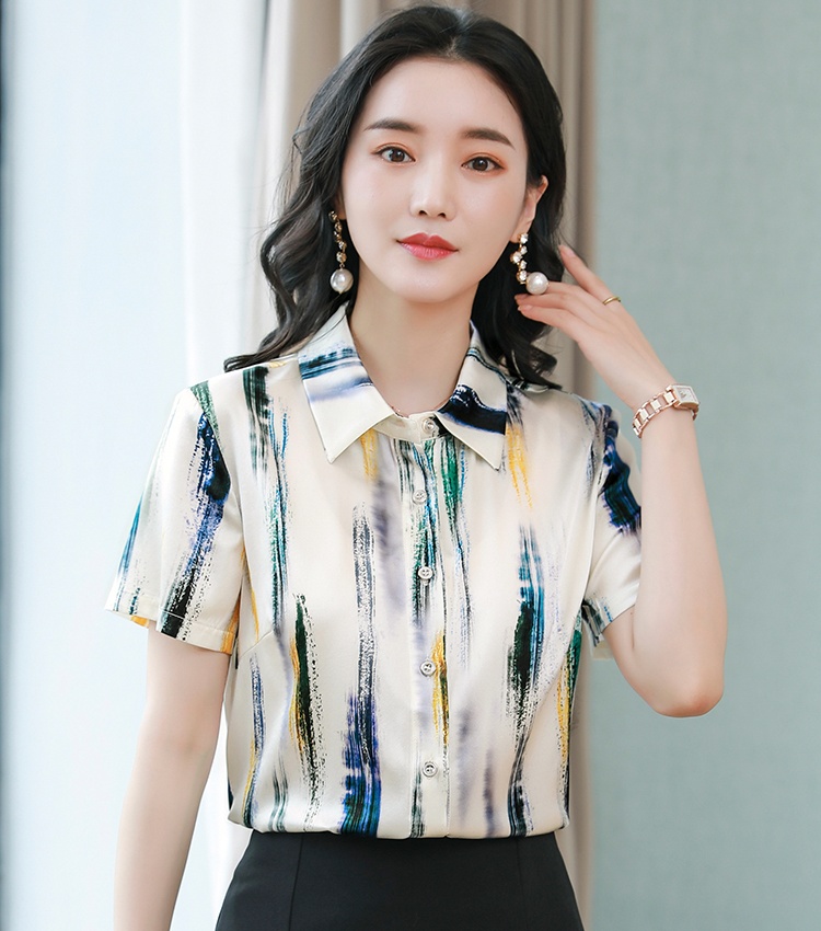 Spring and summer silk shirt short sleeve real silk tops for women