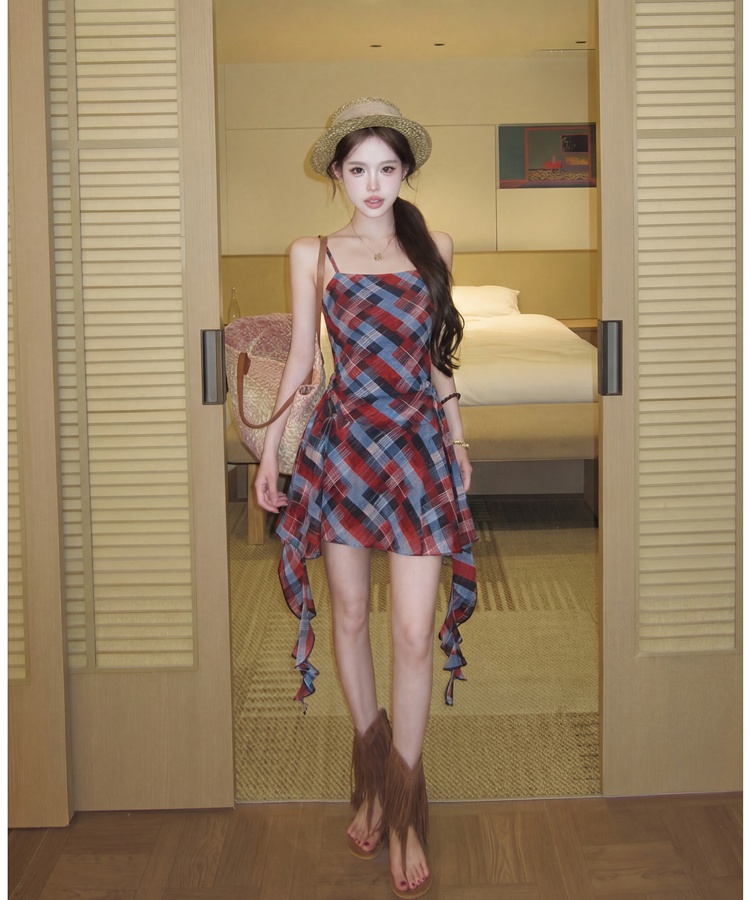 Spicegirl slim dress American style irregular hem T-back