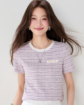 Small flash silver summer round neck T-shirt for women